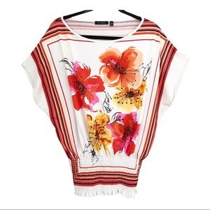 Fylo Elasticized Waist Dolman Floral  Blouse Size Medium